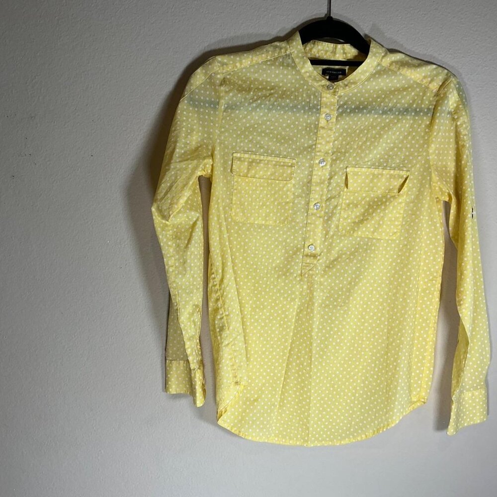 Ann Taylor Women's Long Sleeve Shirt, Size XXS, Yellow & white Polka Dot